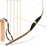 Conjunto de arco e flecha infantil, conjunto de arco e flecha de 61 cm feito à mão de madeira para crianças, meninos, meninas - perfeito para aniversários, Natal, Halloween, cosplay