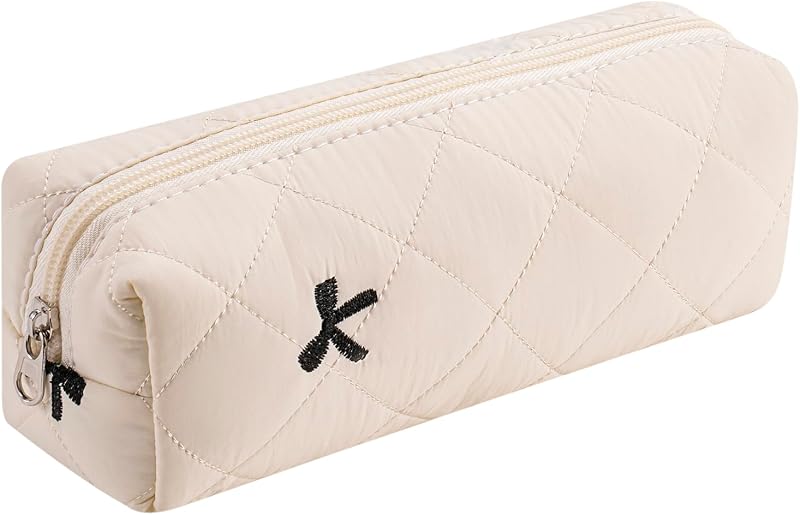Necessaire de Maquiagem HHQQWZ Floral de Poliéster com Zíper, Bege, 20,07 cm x 11 cm x 7,01 cm