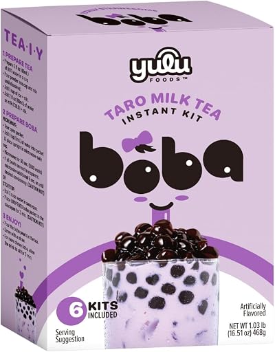 YULU FOODS Instant Bubble Pearls for Taro Milk Tea with Brown Sugar Flavor – 6 Servings