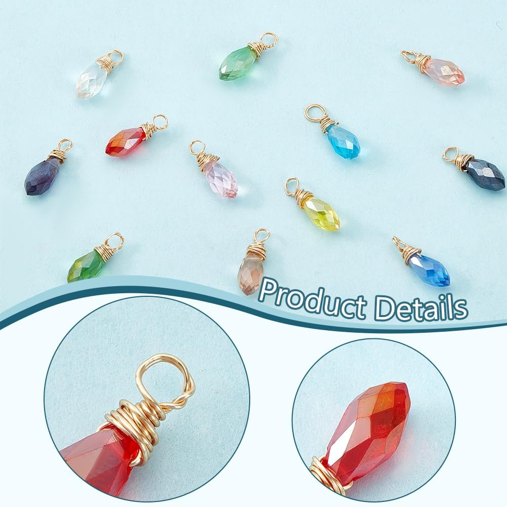 PH PandaHall Faceted Teardrop Charms, Glass Crystal Pendants Wire Wrapped Charms Jewelry Accessories for Jewelry Craft Making image 4