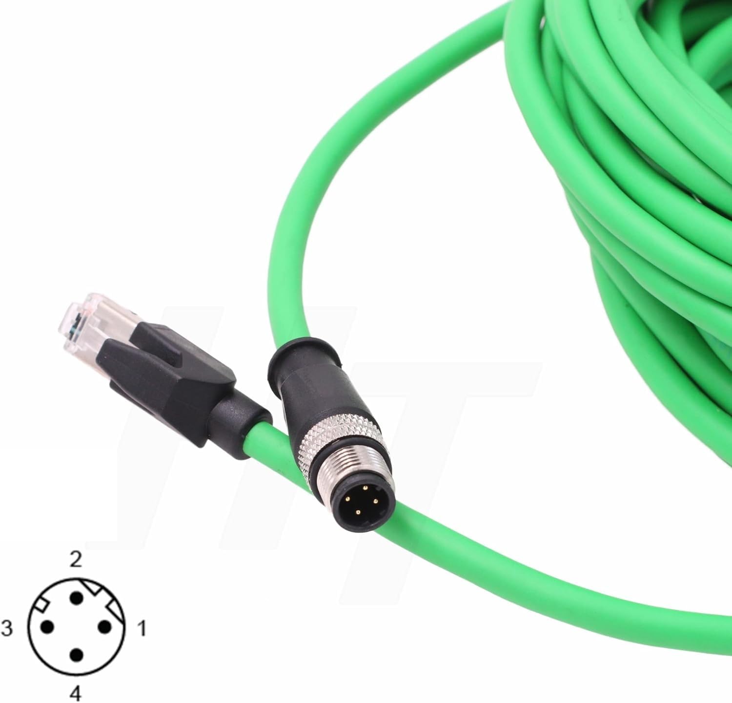 Cable Ethernet M12 de 4 pines a RJ45, 20 m, PoE para transmisión de datos y alimentación, conector M12 D-coded, apantallado, uso industrial