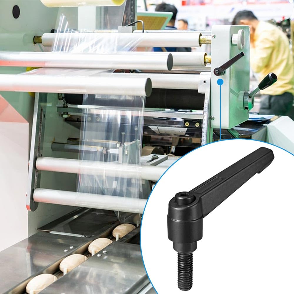 Produktbild von 2x Klemmhebelgriffe M5x60 Mm – Edelstahl 304 Gewindestift, Zinklegierung, Schwarz, Ratschen-Schnellspanner Mit 360°-Drehung