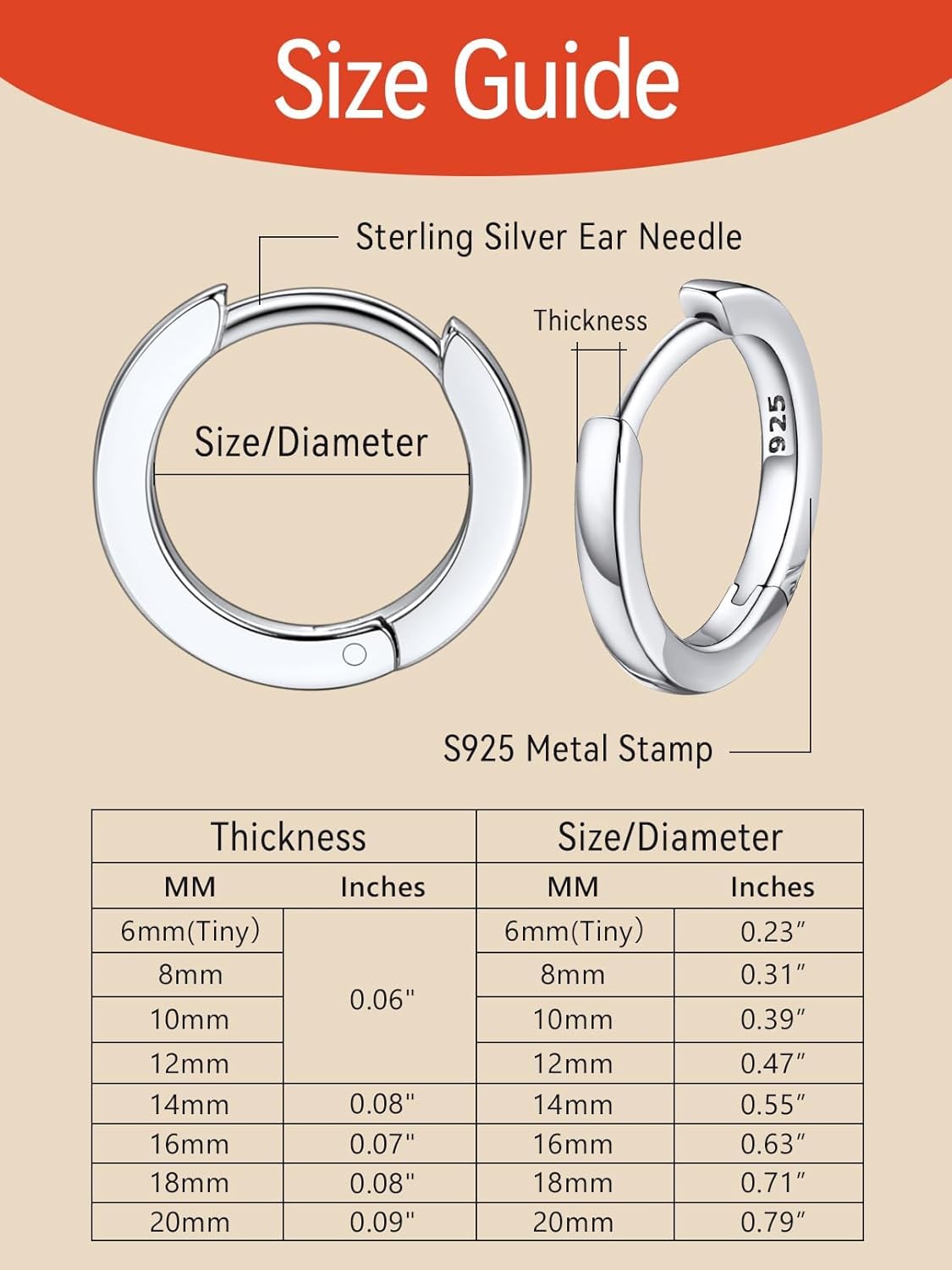 FaithHeart Sterling Silver Hoop Earrings for Women, Hypoallergenic Huggie Hoop Earrings Lightweight Small Cartilage Earrings Hoop Earring Dainty Everyday Earrings 6/8/10/12/14/15/16/18/20mm - Image 7