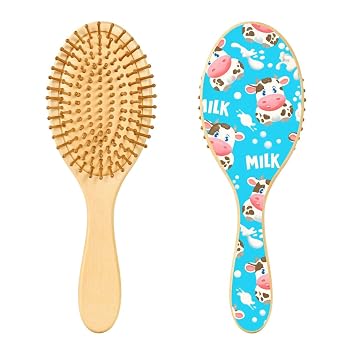 Cow Milk Splash Blue Detangler Hair Brush for Women Men Wet & Dry -Free Curly Hair Detangling Brush with Soft Bristles Scalp Massager for All Hair Types Boys Girls