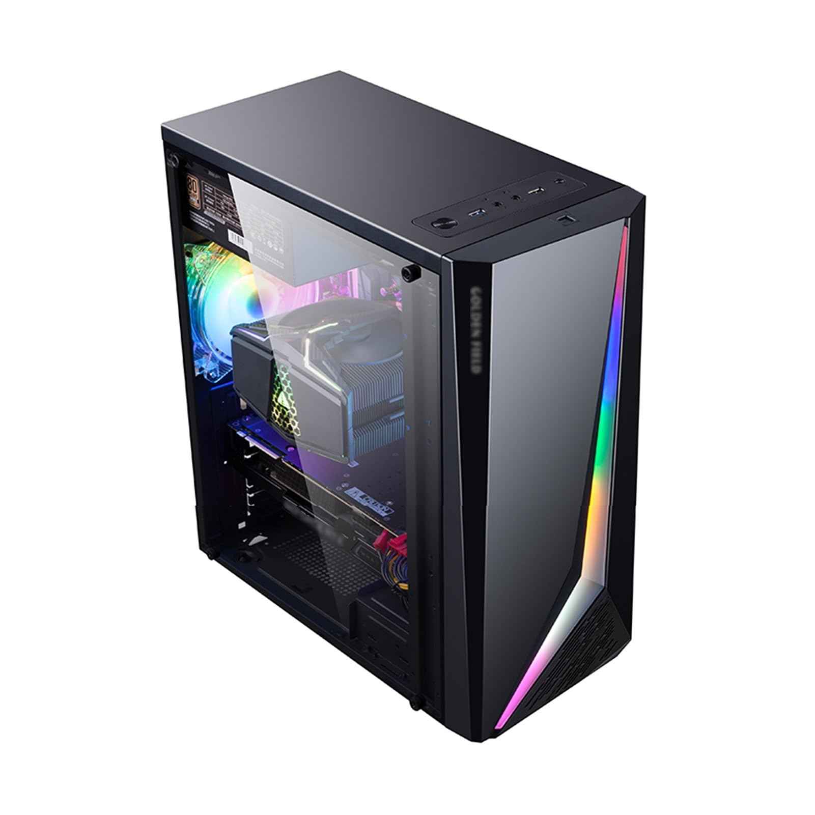 Obudowa komputera, obsługuje ATX/MicroATX/ITX, wyposażona w listwę świetlną RGB, panel boczny ze szkła hartowanego, odpowiednia do rozrywki i biura