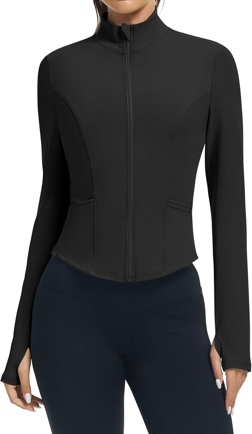 LOMON Women's Athletic Jackets Cropped Long Sleeve Workout Tops Yoga Zip Up Jackets Gym Tops Golf Shirts - Image 2