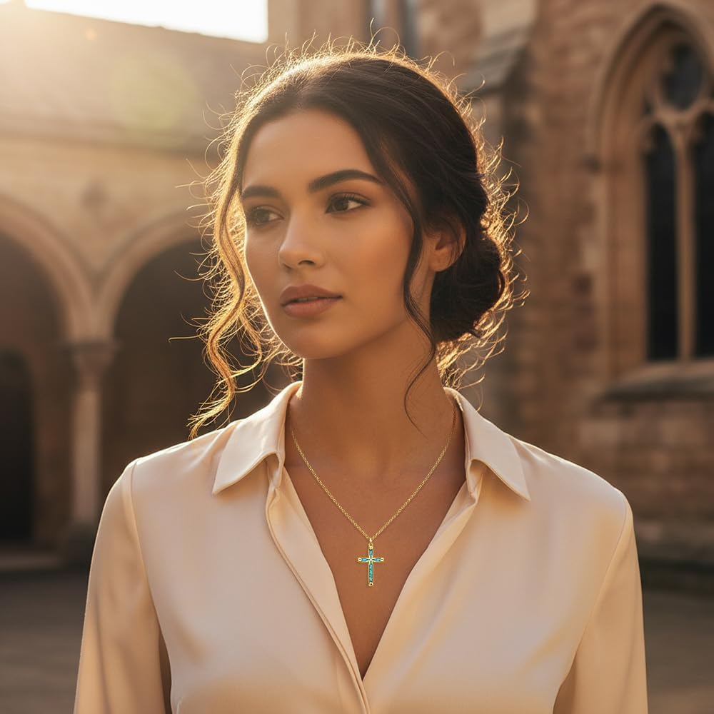 Turquoise Cross Necklaces for Women Turquoise Necklace Silver Black Rose Gold Cross Pendant Jewelry Sterling Silver Christmas Gifts