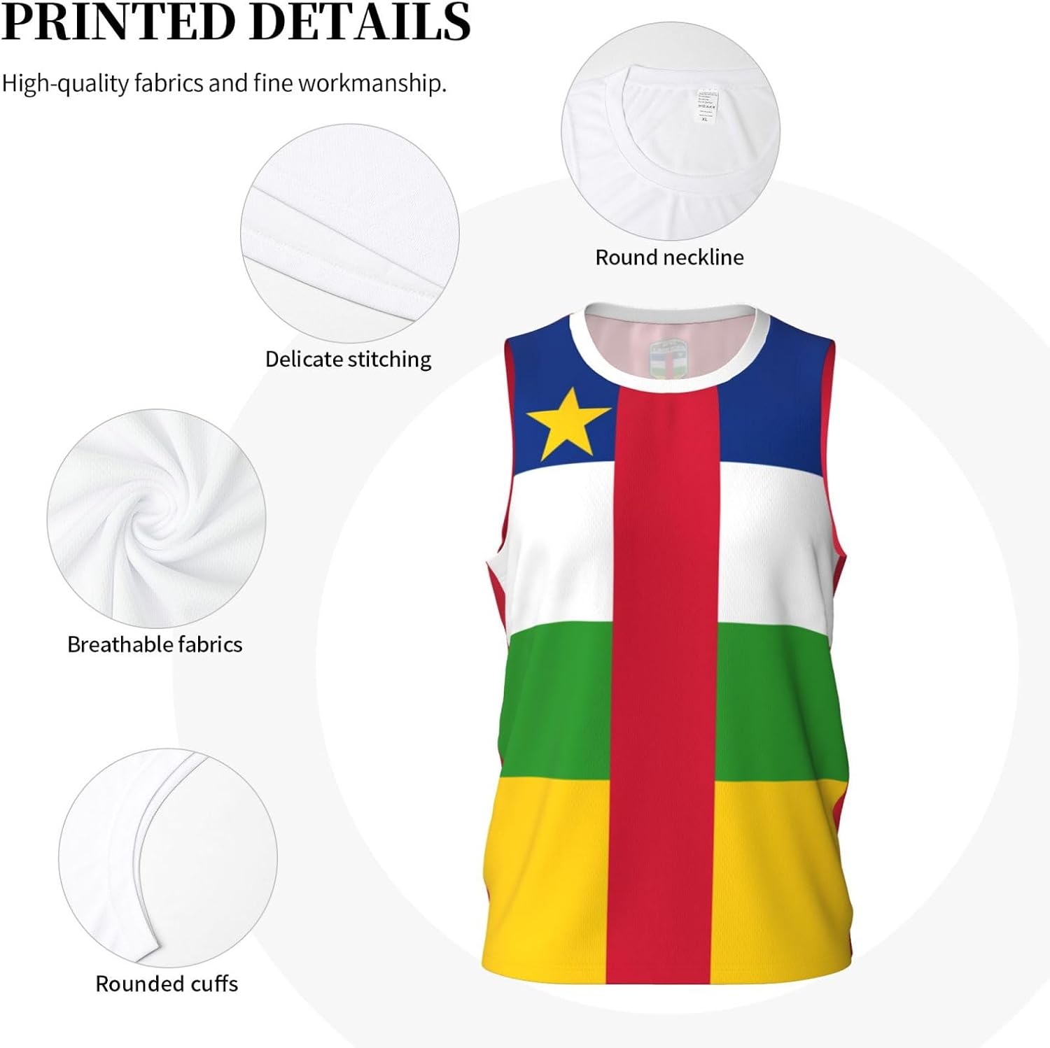 Central African Republic Flag Basketball Jersey Sports 3D Vest Shirt for Men Running Fitness Training Team Jerseys