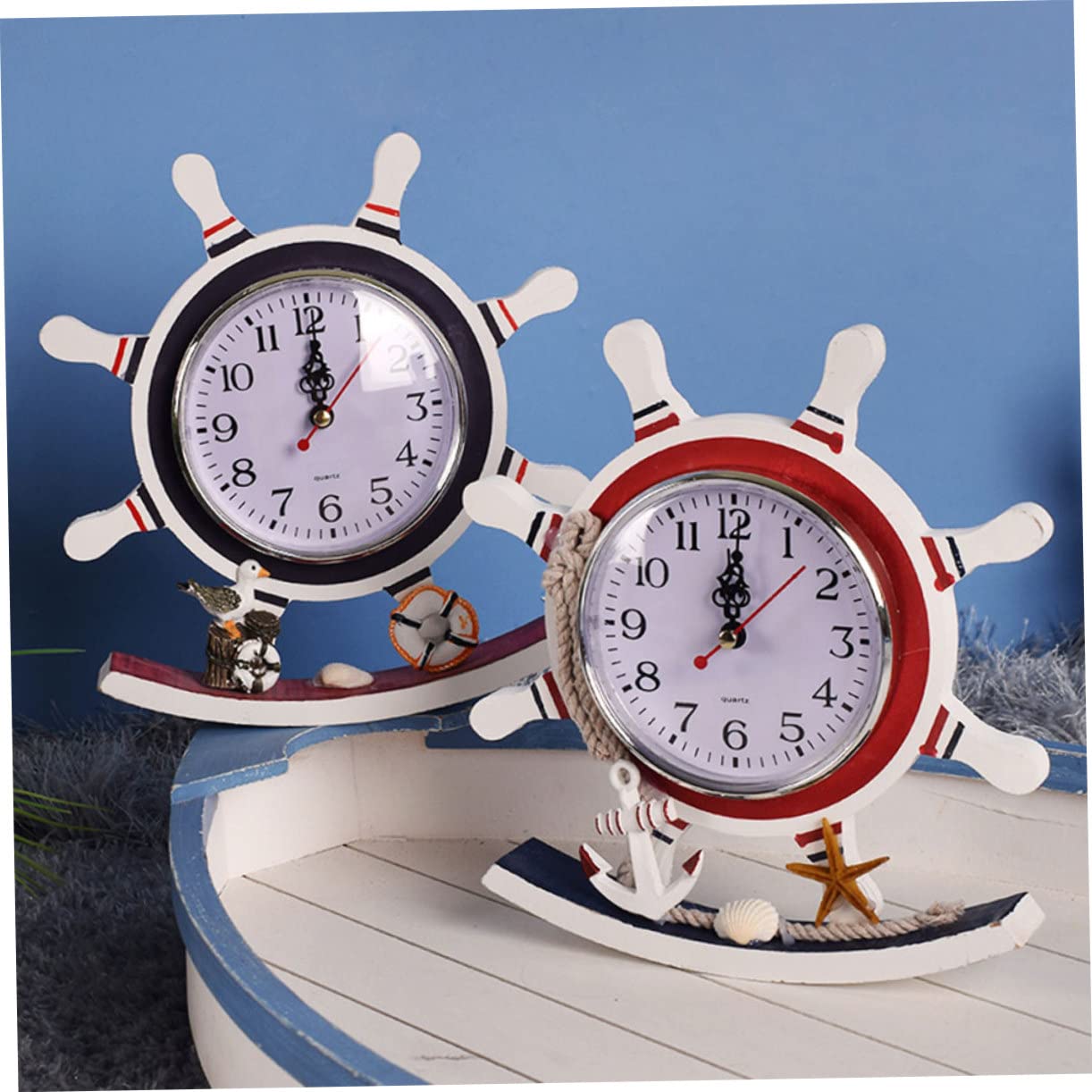 TOPPERFUN Mediterrane Pendeluhr aus Stilvolle Tischuhr für Kinderzimmer und Kreatives Nautisches Design Uhr Wohnaccessoire ohne Tickgeräusche Batteriebetrieben Batterie Nicht Enthalten