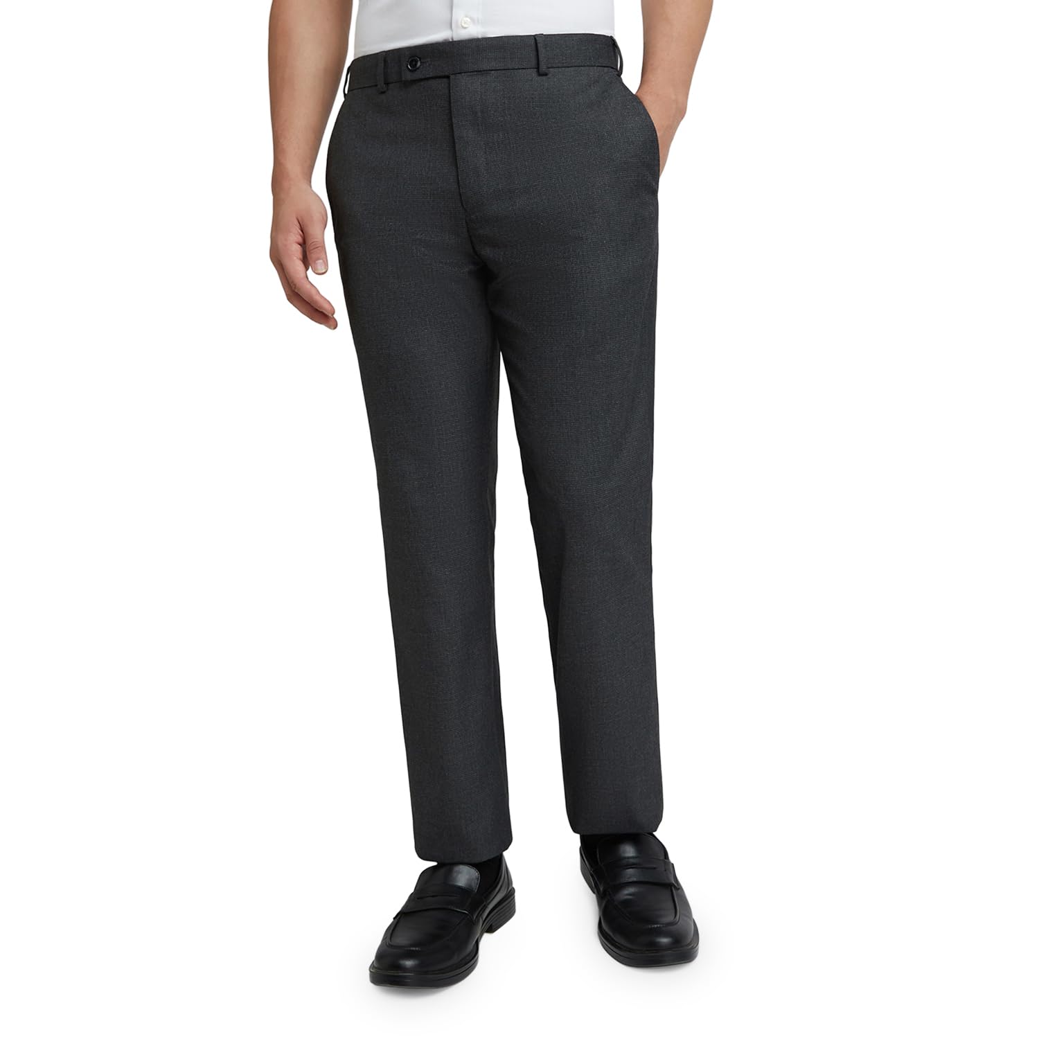 park avenue Men's Regular Fit Structure Pattern Poly Viscose Blend Flat Front Formal Trouser (Size: 38)-PMTX07632-G8 Dark Grey-picture-26