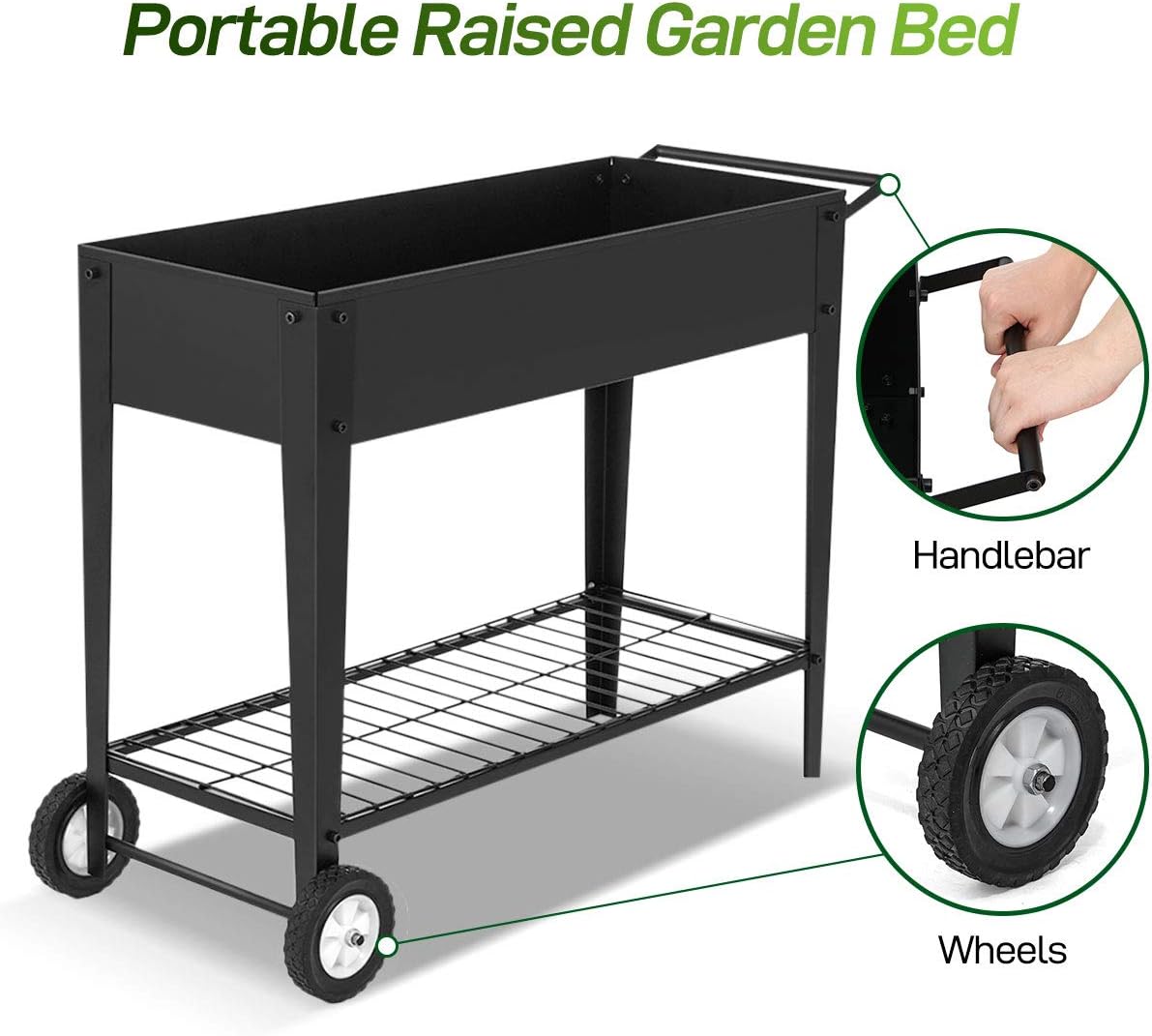 Raised Garden Bed Planter Box with Legs Outdoor/Indoor Metal Elevated Garden Bed On Wheels with Storage Shelf for Vegetables Flower Herb Patio