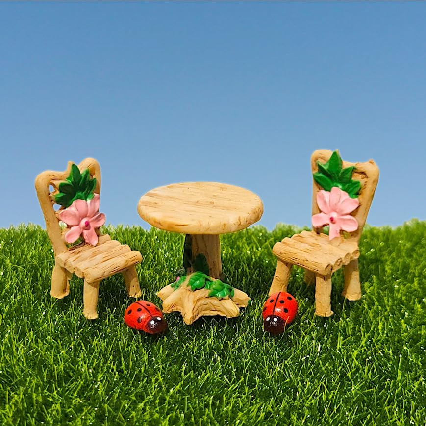 Image of Miniature Table Chair Set for Kids, Garden Decor, Doll House Accessories, Miniature Garden Decoration, 4cm (Brown Chair Table)