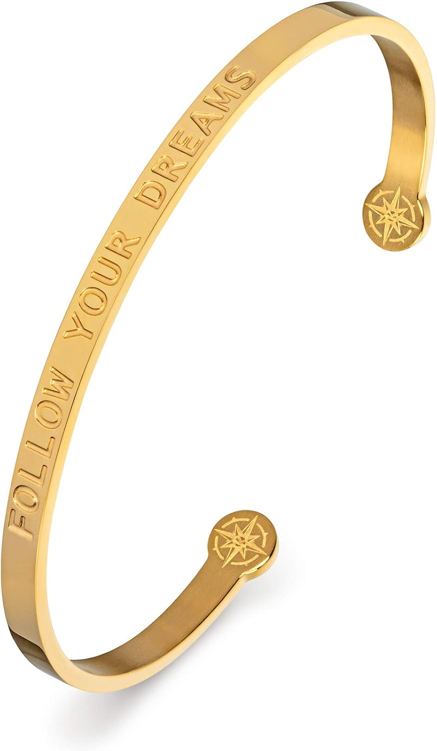 Kistanio Ladies Bangle with Engraved Message, Follow Your Dreams, Surgical Steel, available in a Velvet Pouch