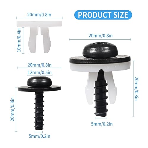 Miniatura 3 de WHALETAIL 10 juegos de tornillos para tapping de cubierta inferior de protección contra salpicaduras de motor, tornillos de cabeza Torx T30 y clip