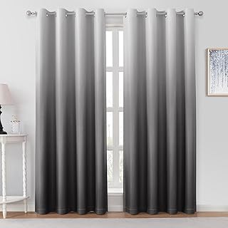 HOMEIDEAS Grey Gray Ombre Blackout Curtains 52 X 84 Inch Length Gradient Room Darkening