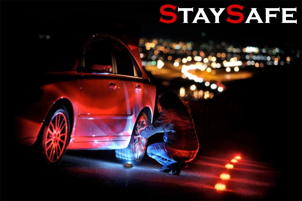 LED Road Flares Emergency Roadside Flare Safety Flashing Strobe Lights Kit - Includes Storage Bag, Batteries, Screwdriver (6-Pack) - by StaySafe