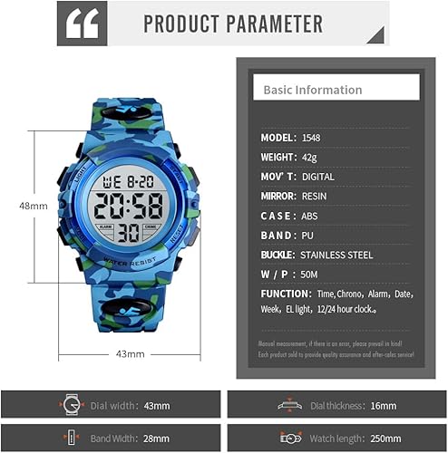 Miniatura 3 de Dayllon Kids Digital Watch Outdoor Sports 50M Waterproof Electronic Watches Alarm Clock 1224 H Stopwatch Calendar Boy Girl Wristwatch