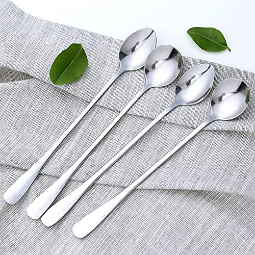 Long Handle Iced Tea Spoon, 7 Inch Stainless Steel Cocktail Stirring Durable Round Head Coffee Stirrers Smooth Teaspoon Bartending Tool Gift For Mothers Mixing Tea Milkshake Latte Cold Drink Party #TOP6