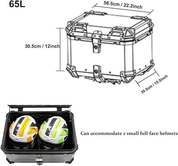 Motorcycle Top Case 65L 55L 45L, Universal Motorcycle Tour Tail Box With Backrest, Aluminum Motorcycle Trunk With Security Lock And Handle For Helmet Luggage, Motorcycle Accessories ( Color : X-Black
