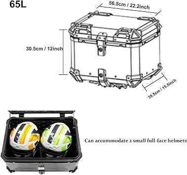 Motorcycle Top Case 65L 55L 45L, Universal Motorcycle Tour Tail Box With Backrest, Aluminum Motorcycle Trunk With Security Lock And Handle For Helmet Luggage, Motorcycle Accessories ( Color : X-Black