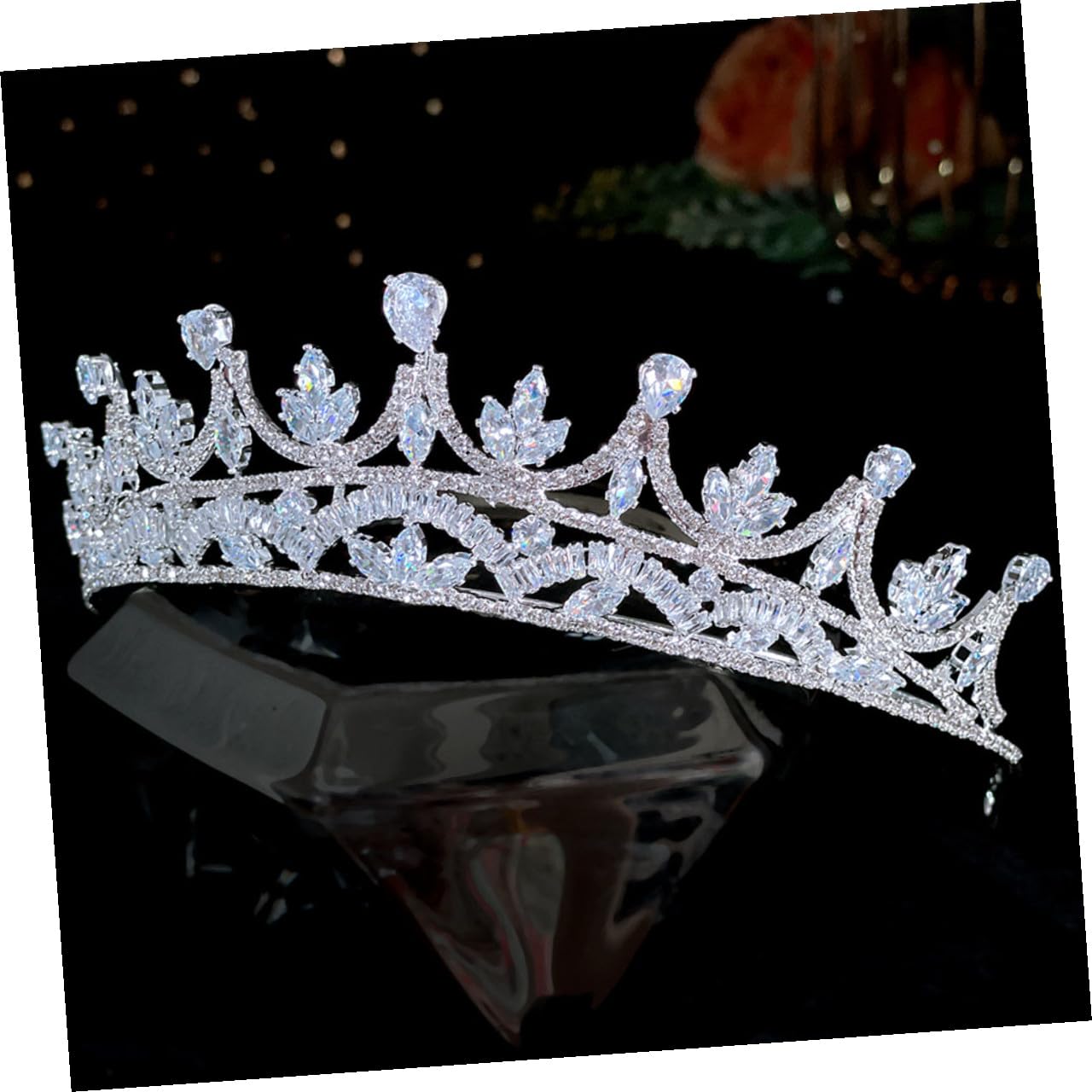 Zirkon Brautkrone Haarreif Damen Kronenstirnband Leicht Formstabil für Hochzeit Party Mädchen Haaraccessoire