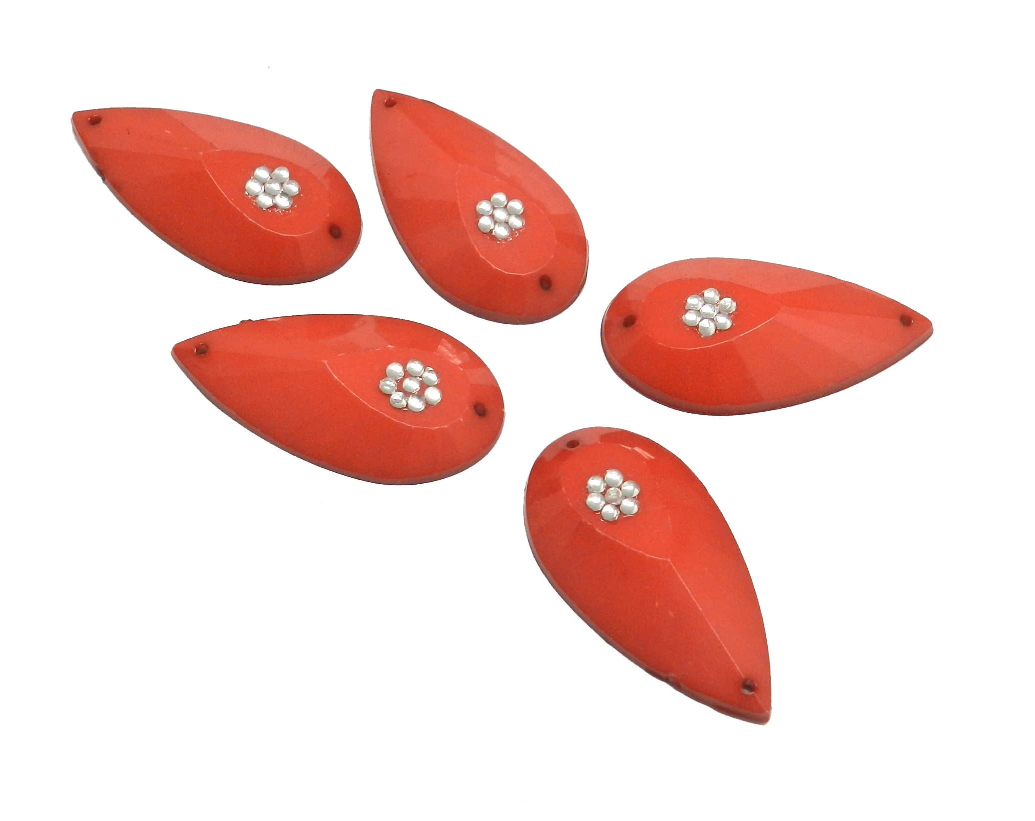 Radhesh Creation and Jewelley Teardrop Acrylic Plastic Stone Decorated with kundan for Jewellery Making, Earring, Dupatta, Lehnga, Anklet and Craft Work (Pack of 10) RCJ-STN-152