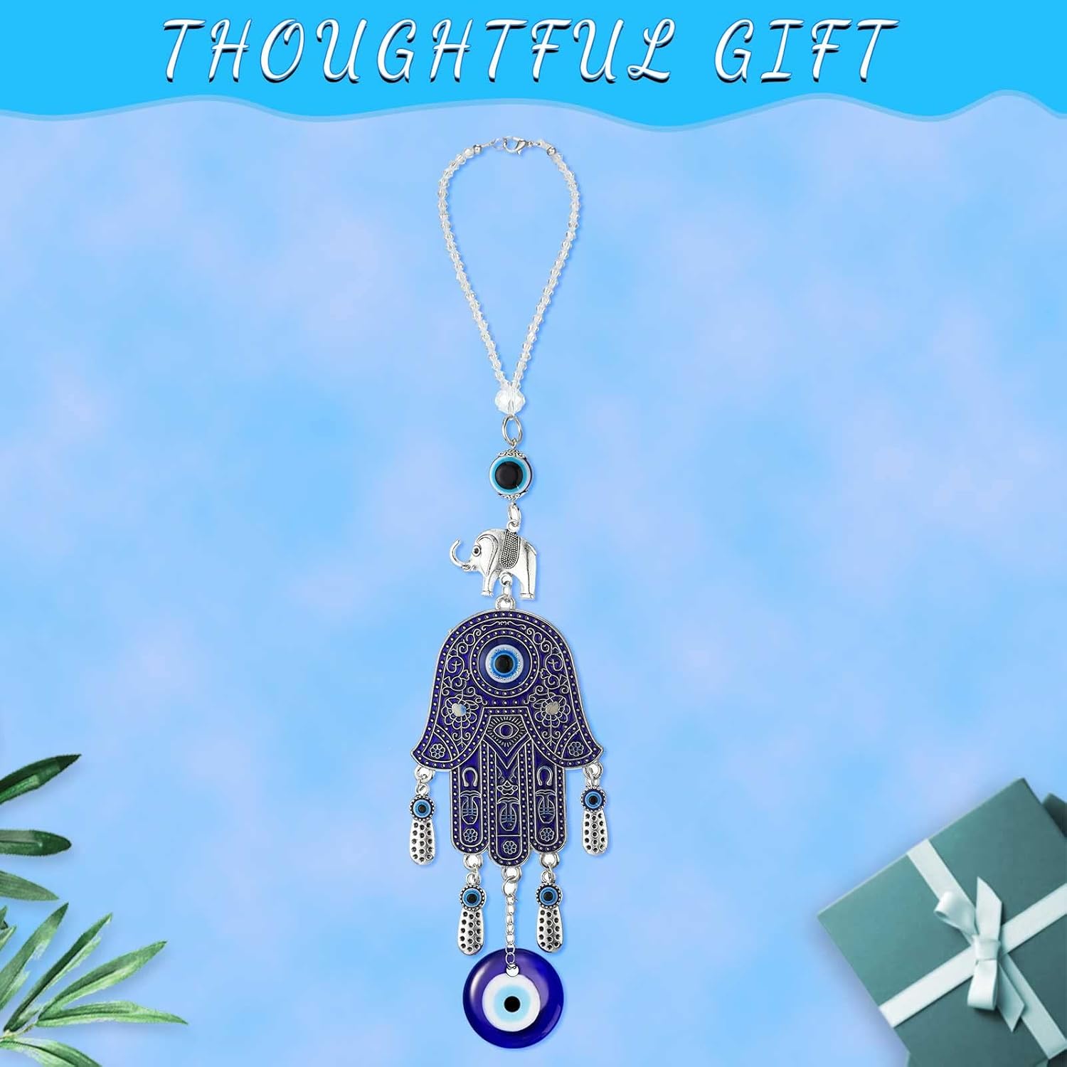 Evil Eye Car Hanging Ornament Evil Blue Eye Charms for Rear View Mirror Beaded Decor Car Accessories Pendent for Window Door Frame Balcony(Palm Style) - Image 4