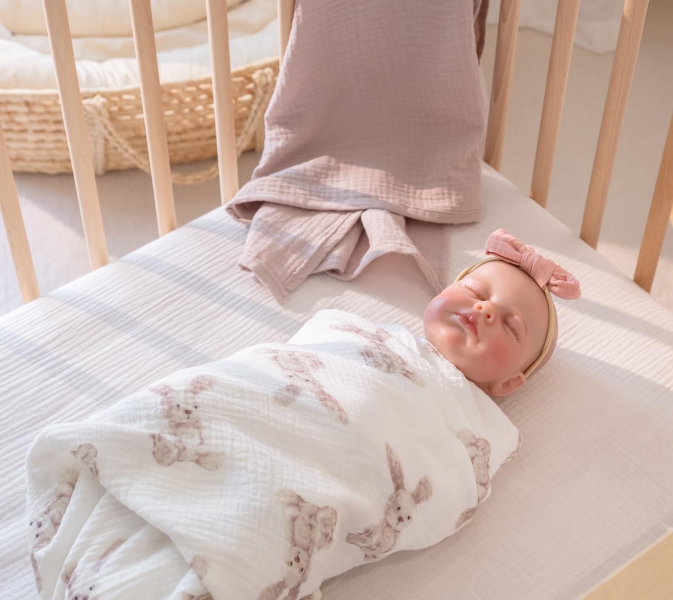 Little Jump 2-Pack Cotton Muslin Swaddle Blankets for Baby Boys Girls - Boho Baby Blanket for Boys & Girls- Large 47 x 47 inches Receiving Blanket Neutral (Bunny)