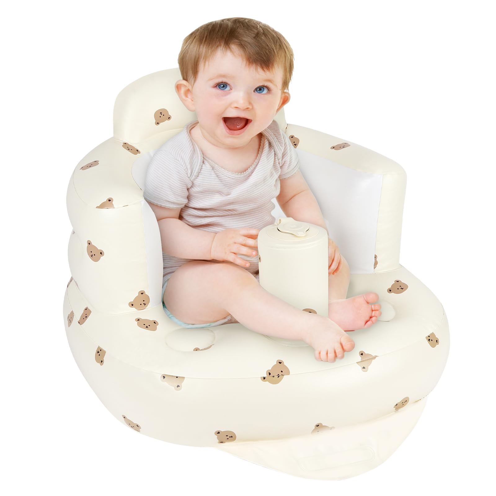 Alaoo Inflatable Baby Chair,Infant Back Support Sofa for Babies 3 Months and Up Summer Inflatable Baby Seat for Sitting Up Shower Chair Outdoor Seat Floor Seater,Bear Head Pattern