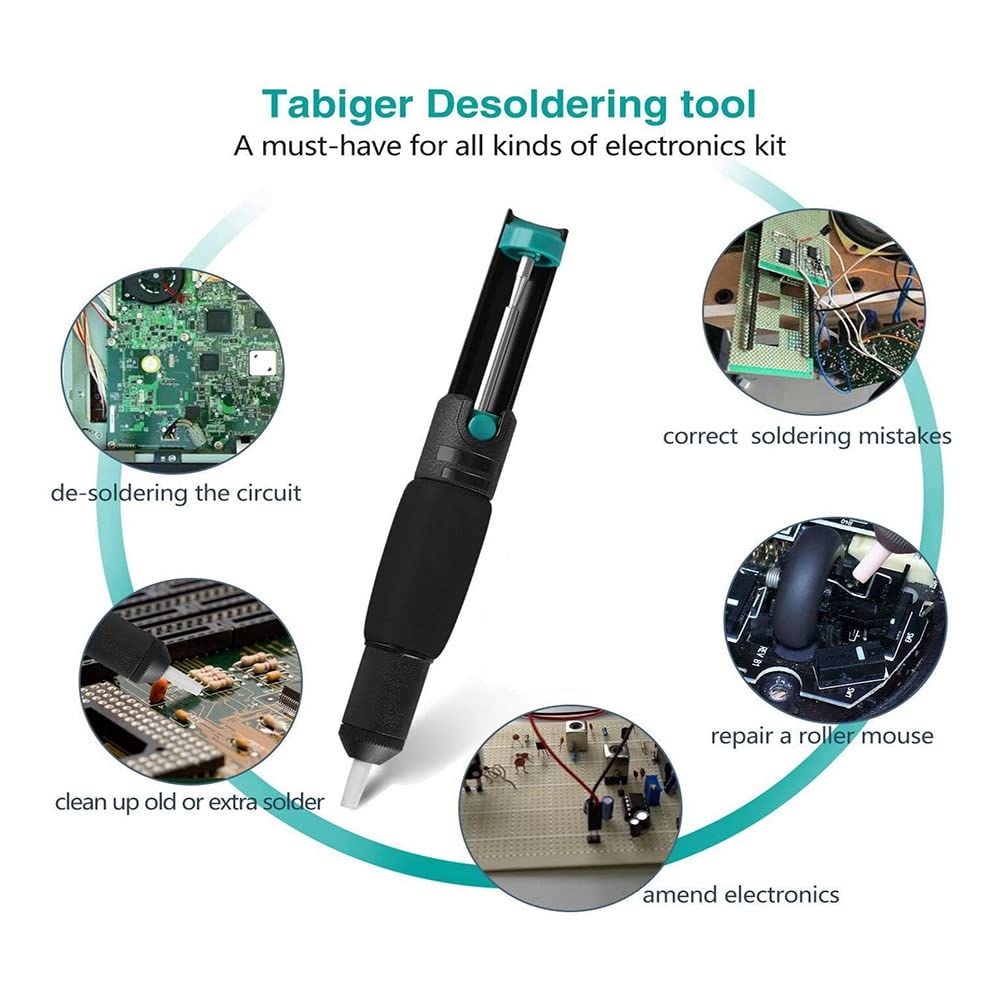 Lizusidtsy Double Ring Desoldering Suction Pump Plastic Powerful Solder Suction Vacuum Sucker Desolder with Extra 5 Nozzles, Black