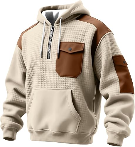 HYYGOCCTV Hoodies For Men 1/4 Half Zip Faux Leather Sweatshirts Men’S Fall Winte
