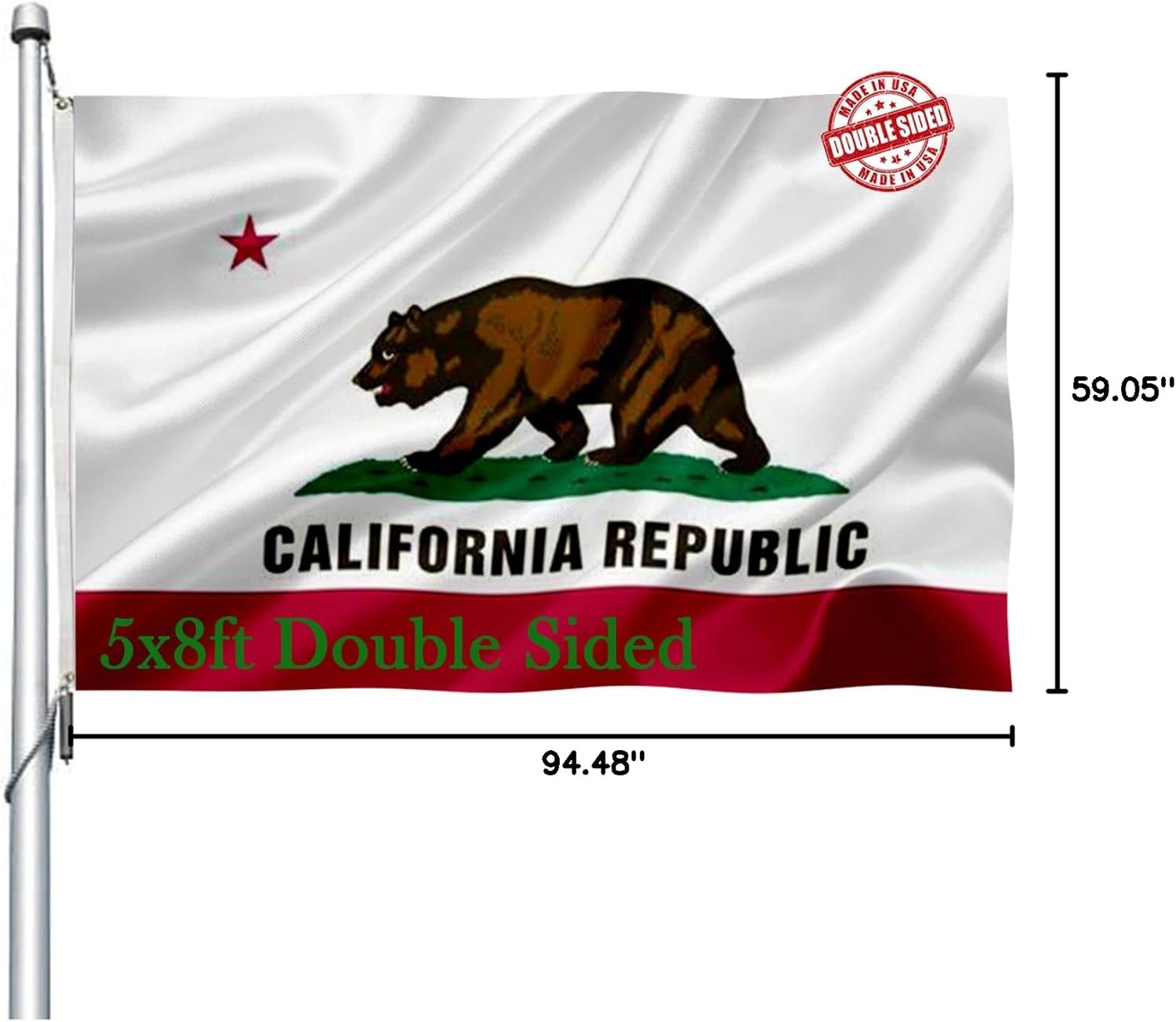 California Flag 5x8 Outdoor Double Sided- Heavy Duty California Republic Cali Bear Sate Flags Banner with 2 Brass Grommets 4 Rows Stitched