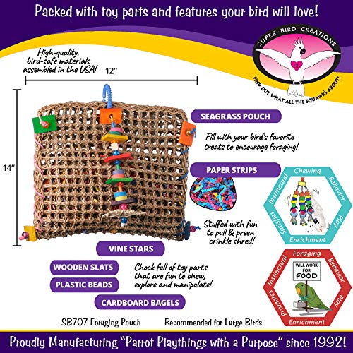 Super Bird Creations Sb707 Seagrass Foraging Pouch Bird Toy, Large Bird Size, 14” X 8” X 13” #TOP1