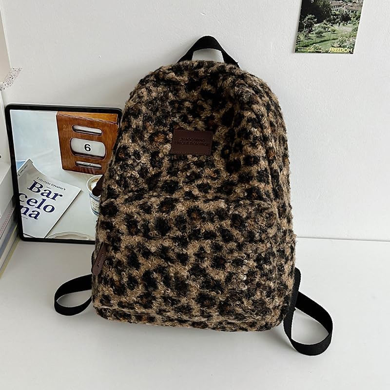 Cute Backpack Fuzzy Cheetah Shoulder Bag, Y2k Purse Fleece Chic Bookbag Trendy Aesthetic Coquette Daypack 90s Purse (Brown Cheetah) - Image 4
