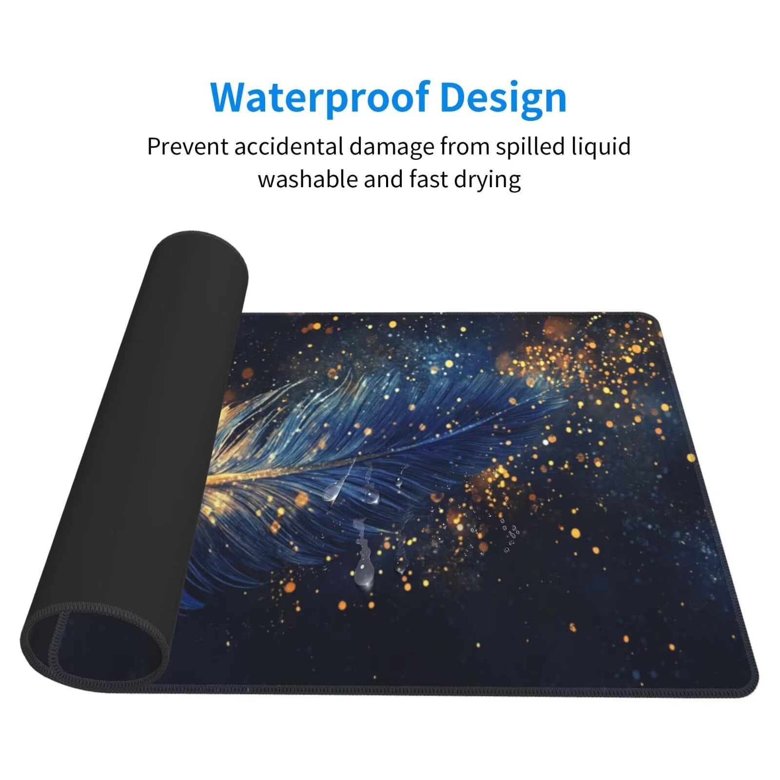 XXL czarna podkładka pod mysz z piórami mata na biurko 1600 x 800 x 3 mm zmywalna podkładka do gier na laptopa, z antypoślizgową gumową podkładką dla graczy, PC, pracowników biurowych Y429