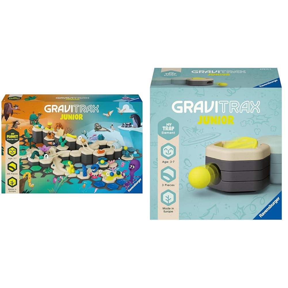 Ravensburger GraviTrax Junior Starter-Set XXL & GraviTrax Junior Element Trap - Erweiterbare Kugelbahn für Kinder