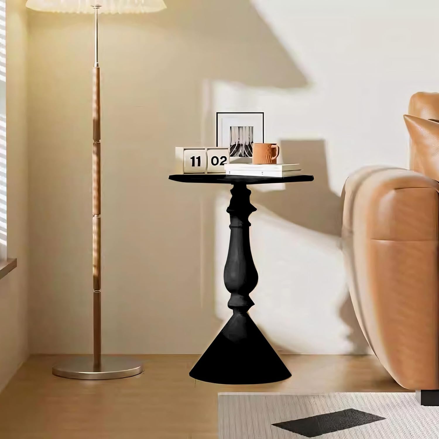 Vintage Metal End Table - Small Round Accent Table Perfect for Living Room Bedroom and Office Corners Black