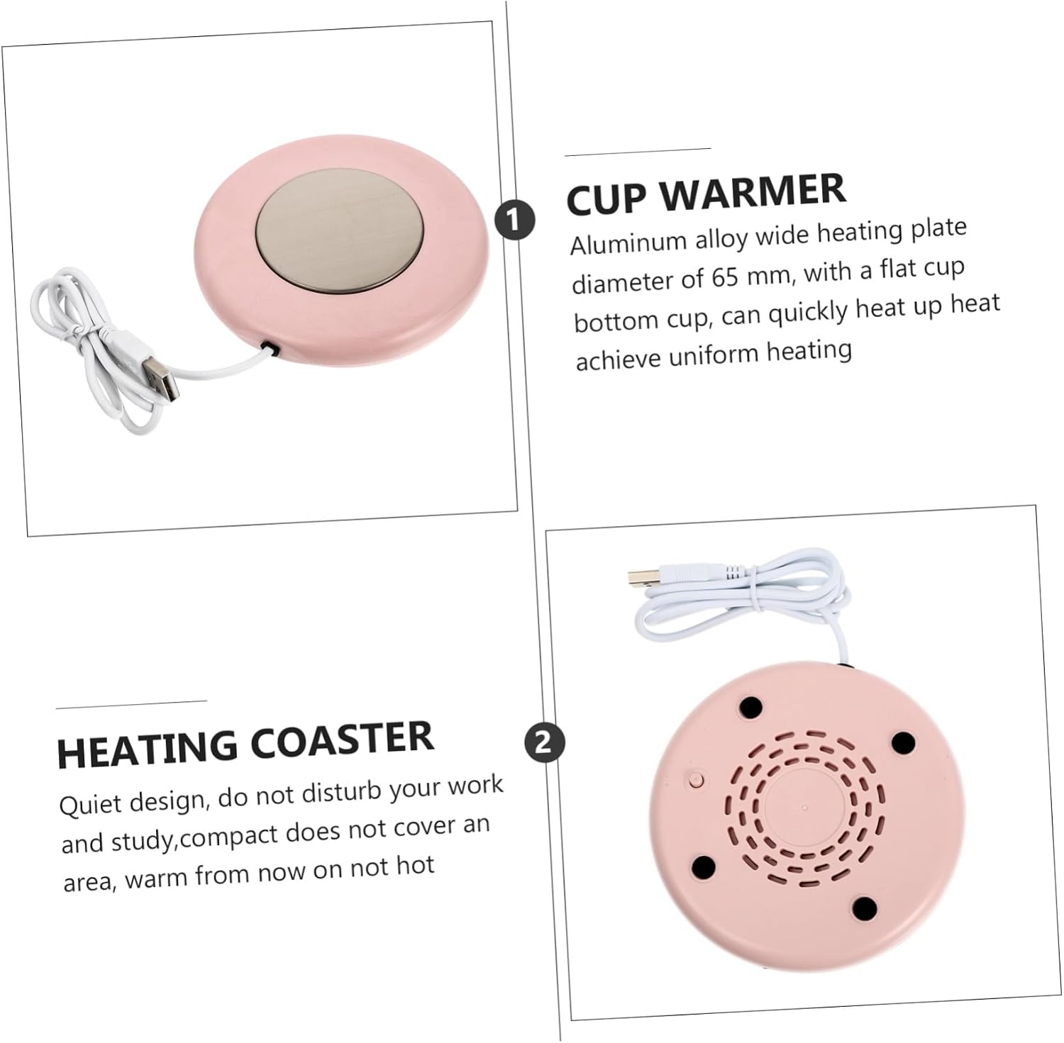 USB Mug Warmer Coaster 55℃ Thermostatic Heating Pad USB Charging Cup Heater for Desk Coffee Tea Beverage Warmers with Auto Shut-Off, Pink