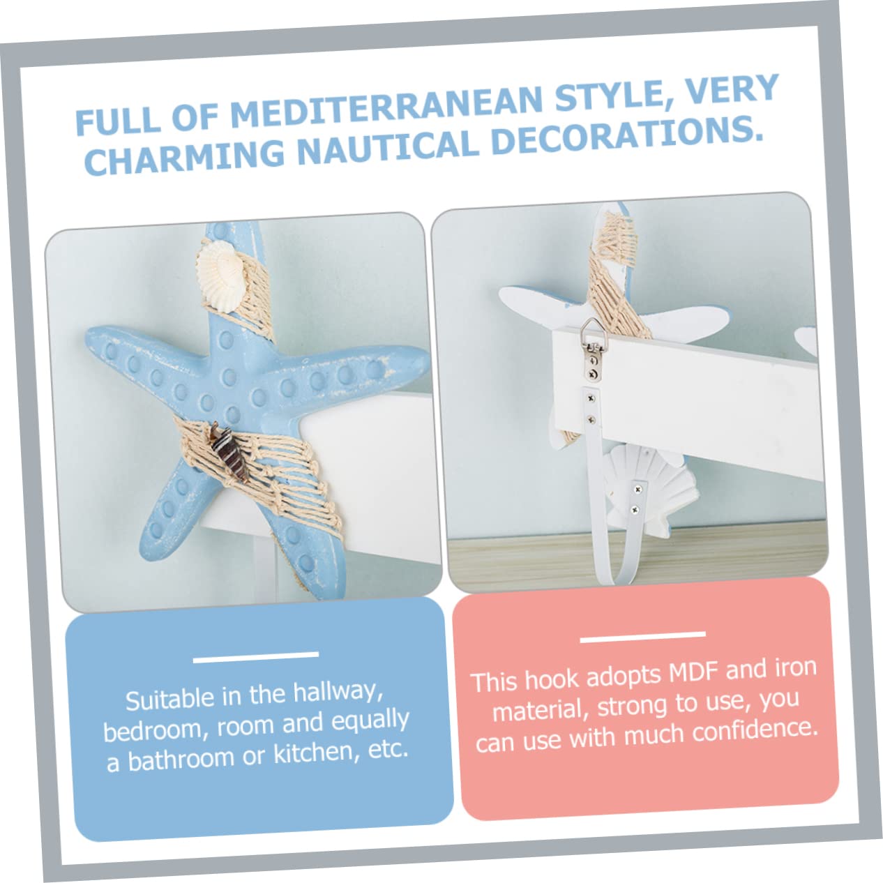 Perchero de Pared Ganchos Azul de Mdf E Hierro Estilo Mediterráneo