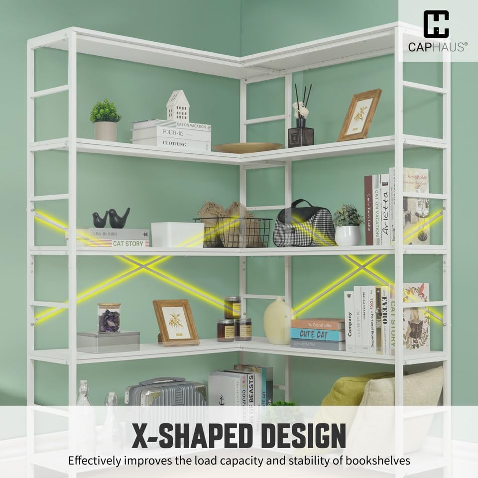 Image showing the X-shaped design on the back of the bookshelf for improved stability. This illustration features a white model.