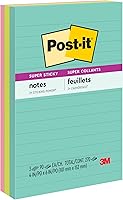 Vista 1 de Post-it Notas rayadas súper adhesivas, 4 x 6 pulgadas, multicolor, 3 blocs por paquete (45 hojas/bloc, 135 hojas en total), notas adhesivas de neón