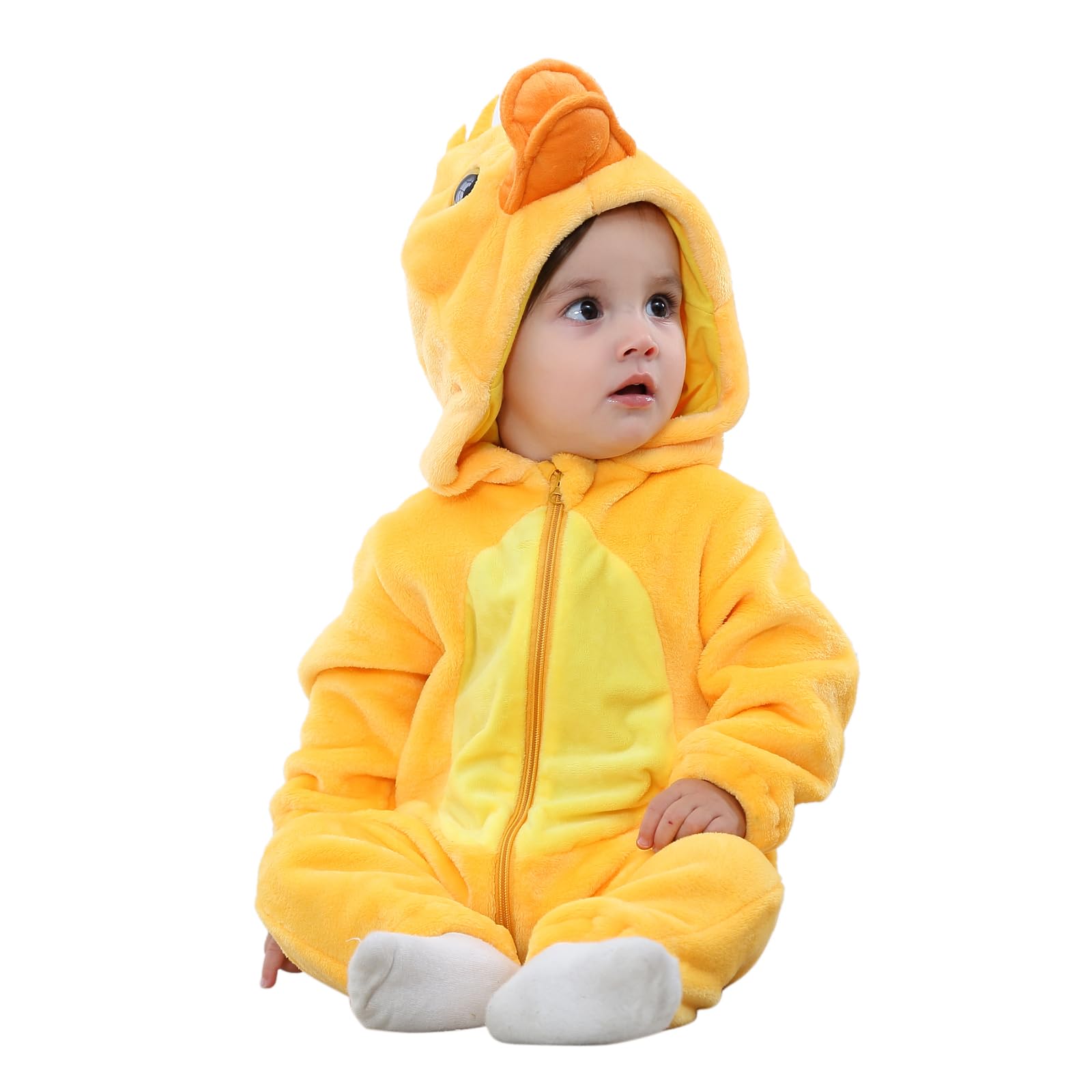 fumsingpi Baby Toddler Halloween Animal Costume Infant Girl Boy Flannel Hooded Duck Cosplay Onesie Romper Outfit Jumpsuit 12-18 Months, Duck