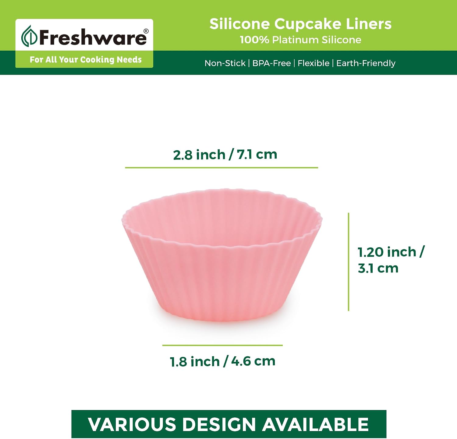 Freshware 12-Pack Silicone Standard Round Reusable Cupcake and Muffin Baking Cup, Six Vibrant Colors