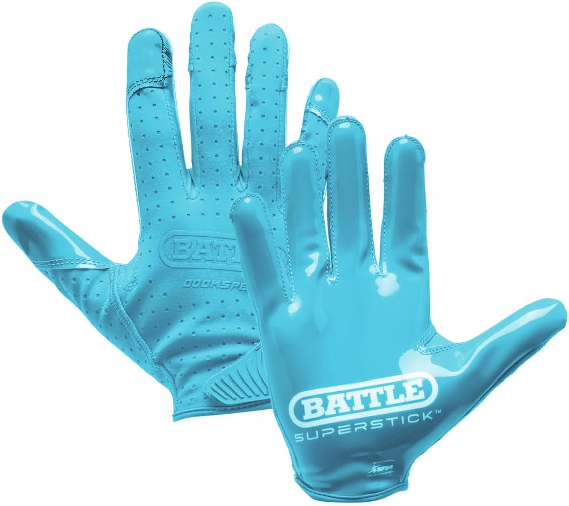 Battle Sports Doom Speed Football Receiver Gloves, SuperStick Palm, PrecisionFit Material, Adult & Youth (Columbia Blue, XX-Large, Adult)