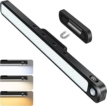 FERSWE 5W Under Cabinet Lighting, 2500mAh Rechargeable Motion Sensor Lights Indoor, Eye-Friendly Mirror Light with Battery Display, Rechargeable Light Bar for Cabinet, Closet, Bathroom and Kitchen