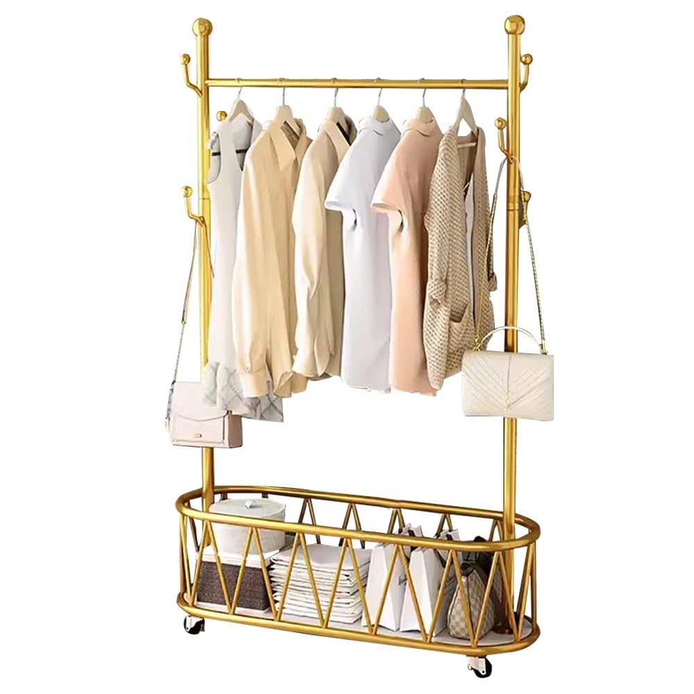 FGXHHS Heavy-Duty Mobile Coat Rack with Wheels, Industrial Steel Frame for Bedroom & Entryway, Space-Saving Design