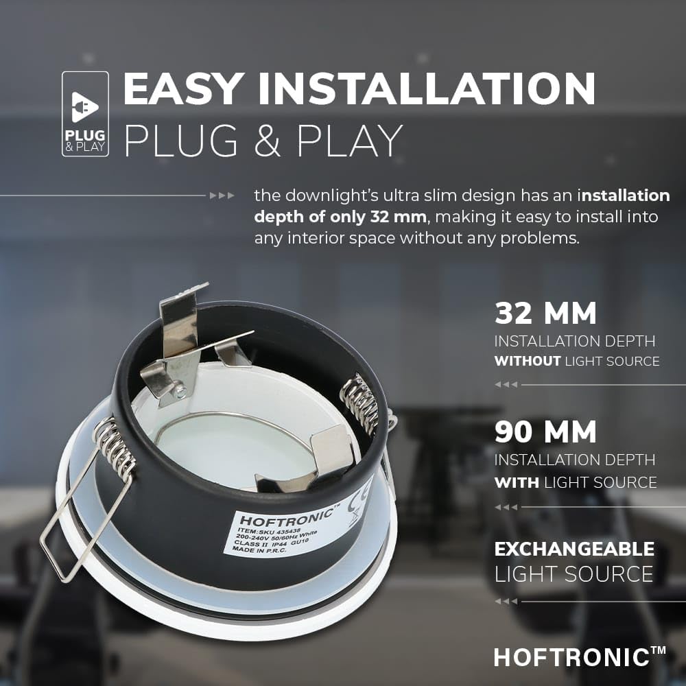 HOFTRONIC - 3er LED Einbaustrahler IP44 Wasserdicht 230V 3x4W 3x345 Lumen Dimmbar Weiß 6500K Kaltweiß GU10 Bad Einbauleuchte Einbauspot Einbauleuchte für innenbereich und Außenbereich