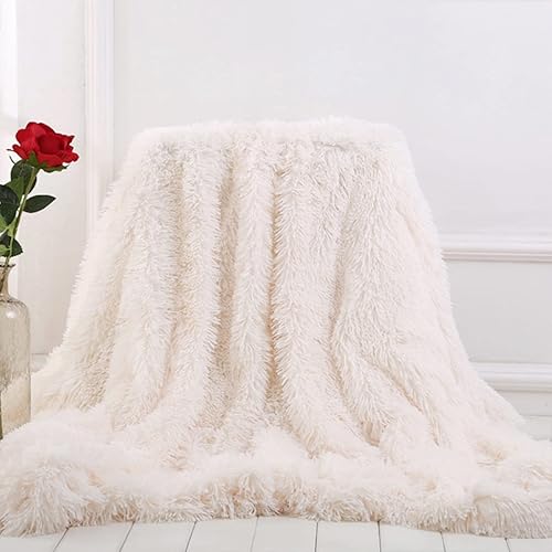 Manta para sofá de piel sintética de 51 x 63 pulgadas, extra suave, mullida, reversible, ligera, de pelo largo, mullida, acogedora, cómoda, de