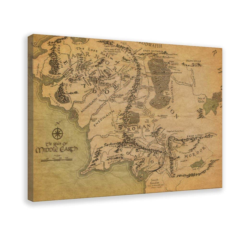 Poster Carte Seigneur Des Anneaux Terre Du Milieu - Toile 50x75 Cm - Décoration Salon Chambre LOTR