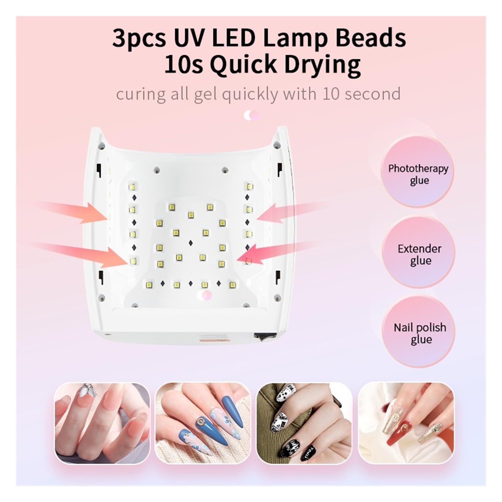 Lampa UV do Paznokci, Bezprzewodowa lampa LED UV do paznokci do szybkoschnącego żelu akumulatorowa wbudowana suszarka do paznokci do użytku w podróży bezprzewodowa lampa lodowa do manicure,Dla domu i